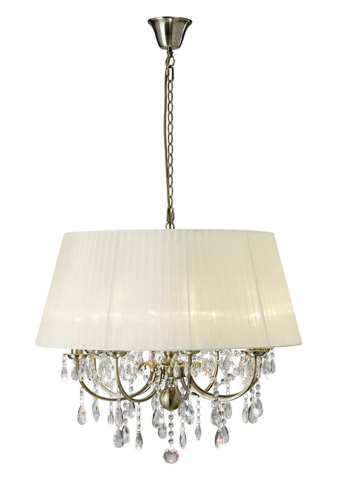 Diyas IL30057 Olivia Pendant With Cream Shade 8 Light Antique Brass/Crystal - 37922