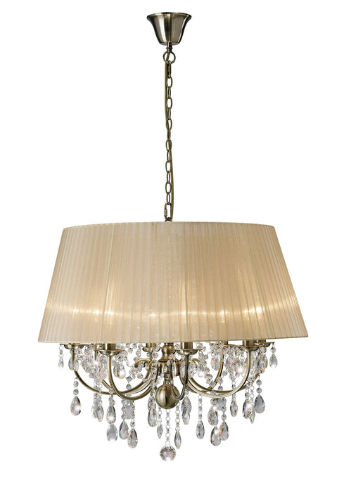 Diyas IL30057 Olivia Pendant With Soft Bronze Shade 8 Light Antique Brass/Crystal - 37923