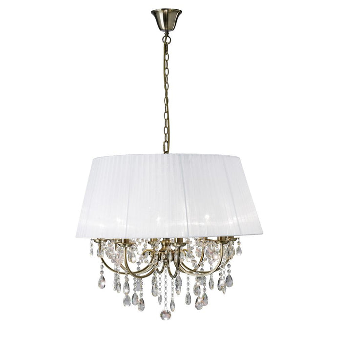 Diyas IL30057 Olivia Pendant With White Shade 8 Light Antique Brass/Crystal - 37924