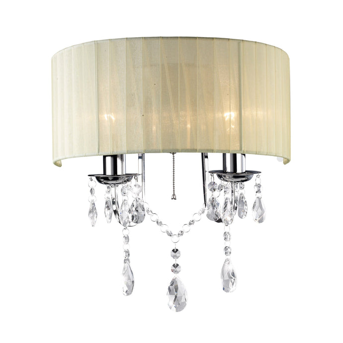 Diyas IL30061 Olivia Wall Lamp Switched With Ivory Cream Shade 2 Light Polished Chrome/Crystal - 37928