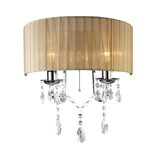 Diyas IL30061 Olivia Wall Lamp Switched With Soft Bronze Shade 2 Light Polished Chrome/Crystal - 37929