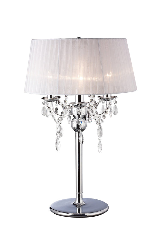 Diyas IL30062 Olivia Table Lamp With White Shade 3 Light Polished Chrome/Crystal - 37934