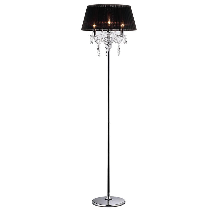 Diyas IL30063 Olivia Floor Lamp With Black Shade 3 Light Polished Chrome/Crystal - 37935