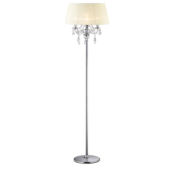 Diyas IL30063 Olivia Floor Lamp With Ivory Cream Shade 3 Light Polished Chrome/Crystal - 37936