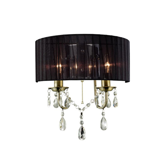 Diyas IL30064 Olivia Wall Lamp With Black Shade 2 Light Antique Brass/Crystal - 37939