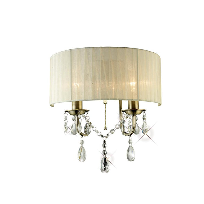 Diyas IL30064 Olivia Wall Lamp Switched With Ivory Cream Shade 2 Light Antique Brass/Crystal - 37940