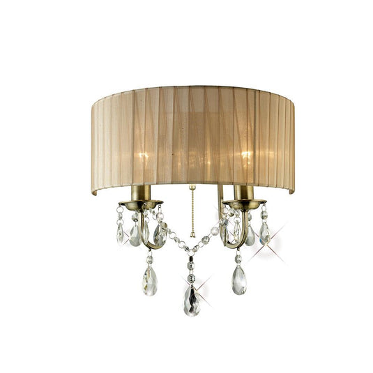 Diyas IL30064 Olivia Wall Lamp Switched With Soft Bronze Shade 2 Light Antique Brass/Crystal - 37941