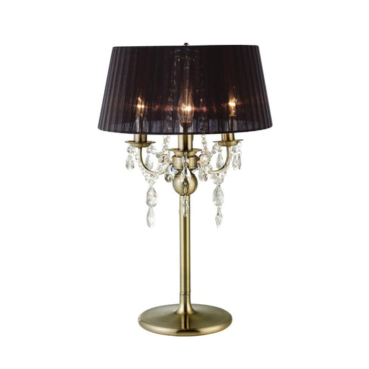 Diyas IL30065 Olivia Table Lamp With Black Shade 3 Light Antique Brass/Crystal - 37943