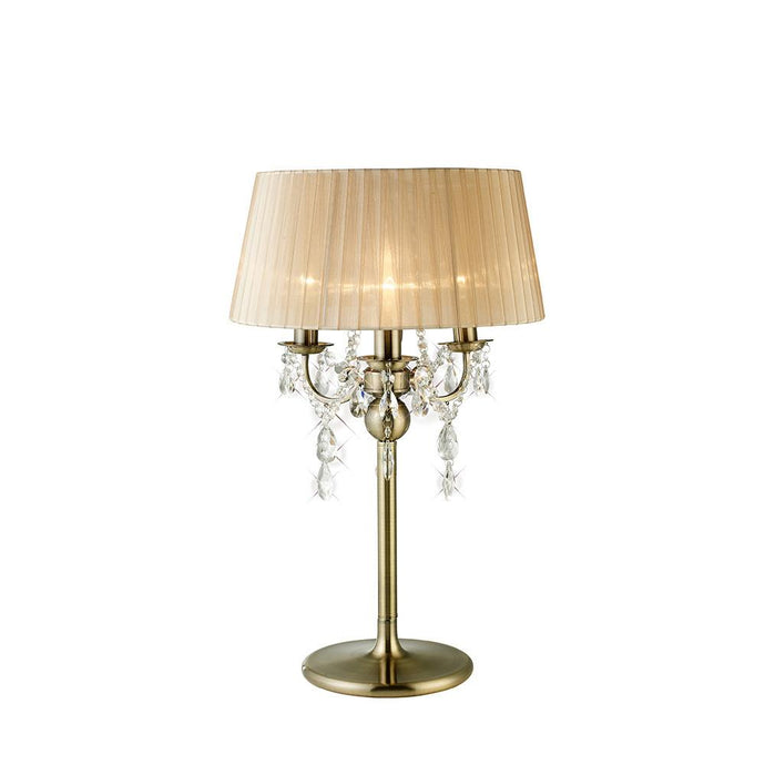 Diyas IL30065 Olivia Table Lamp With Soft Bronze Shade 3 Light Antique Brass/Crystal - 37945