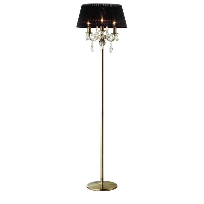 Diyas IL30066 Olivia Floor Lamp With Black Shade 3 Light Antique Brass/Crystal - 37947