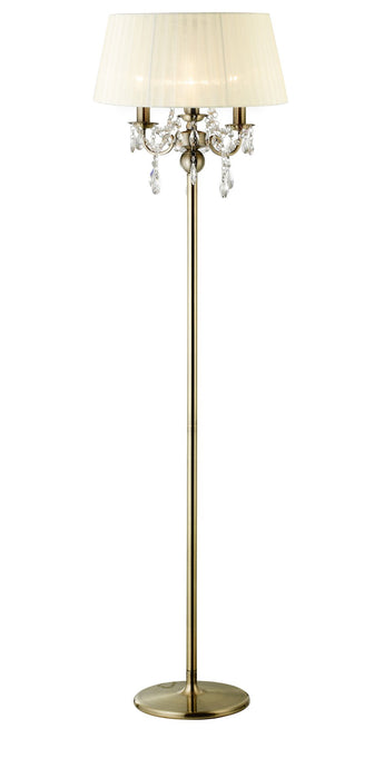 Diyas IL30066 Olivia Floor Lamp With Cream Shade 3 Light Antique Brass/Crystal - 37948