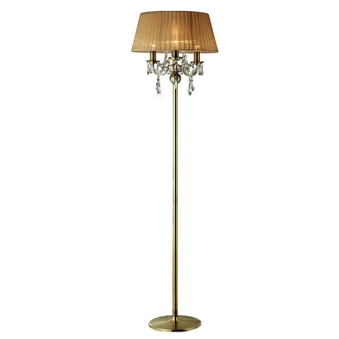 Diyas IL30066 Olivia Floor Lamp With Soft Bronze Shade 3 Light Antique Brass/Crystal - 37949