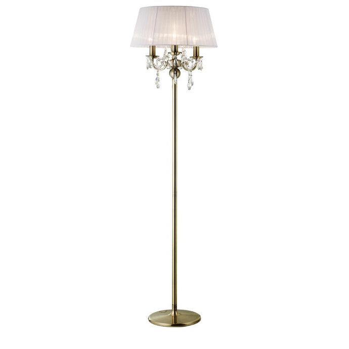 Diyas IL30066 Olivia Floor Lamp With White Shade 3 Light Antique Brass/Crystal - 37950