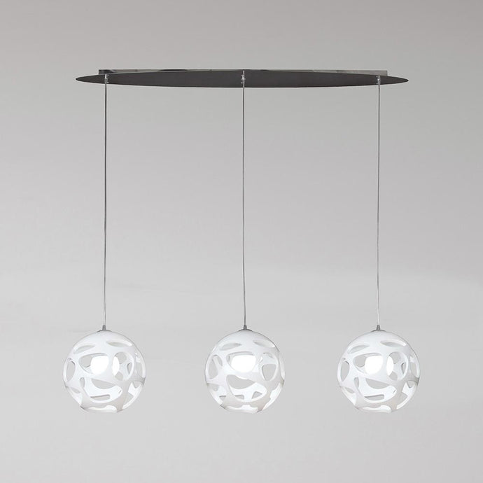 Mantra M5145 Organica Pendant 3 Light E27 Line, Gloss White/Polished Chrome