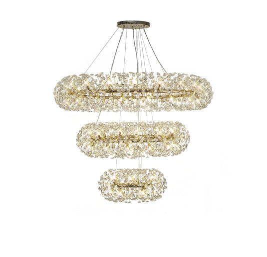 C-Lighting Orion 3 Tier Pendant 74 Light G9 French Gold/Crystal, Item Weight: 37.6kg - 33193