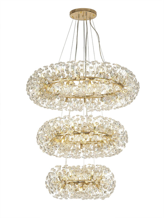 C-Lighting Orion 3 Tier Pendant 58 Light G9 French Gold/Crystal, Item Weight: 30.2kg - 33307
