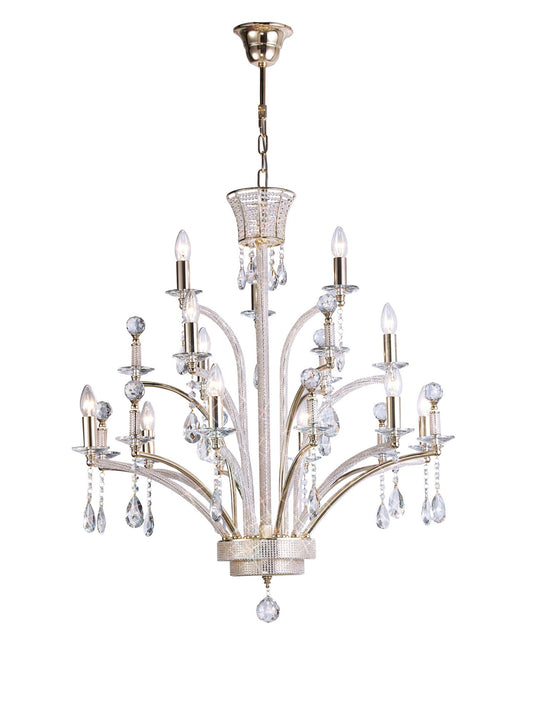 Diyas IL30381 Orlando Pendant Large 12 Light E14 French Gold/Crystal, (ITEM REQUIRES CONSTRUCTION/CONNECTION) Item Weight: 16kg - 38057