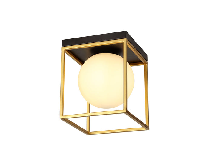 C-Lighting Oxford Square Ceiling Flush, 1 Light E14, Matt Black/Painted Gold - 29030