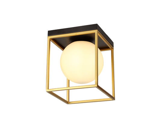 C-Lighting Oxford Square Ceiling Flush, 1 Light E14, Matt Black/Painted Gold - 29030
