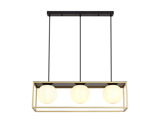 C-Lighting Oxford Linear Pendant, 3 Light Adjustable E14, Matt Black/Painted Gold - 29031