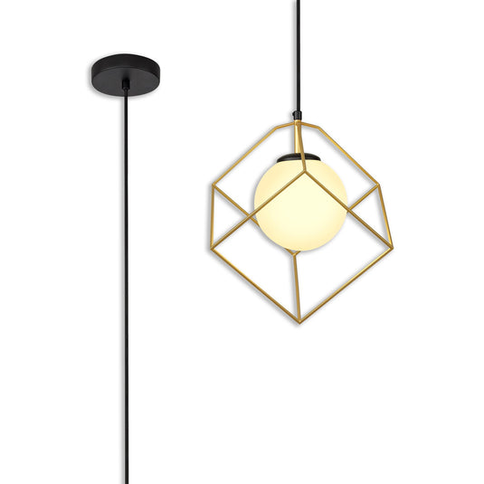C-Lighting Oxford Single Pendant, 1 Light Adjustable E14, Matt Black/Painted Gold - 33335