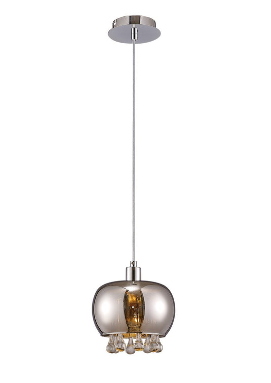 Diyas IL31600 Pandora Single Pendant 1 Light E14 Mirrored Glass/Polished Chrome/Clear Glass - 38420