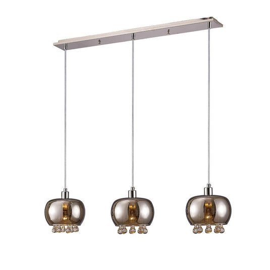 Diyas IL31602 Pandora Pendant 3 Light E14 Linear Mirrored Glass/Polished Chrome/Clear Glass - 38422