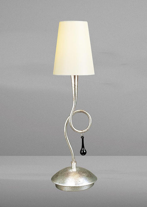 Mantra M0535/CS Paola Table Lamp 1 Light E14, Silver Painted With Cream Shade & Black Glass Droplets