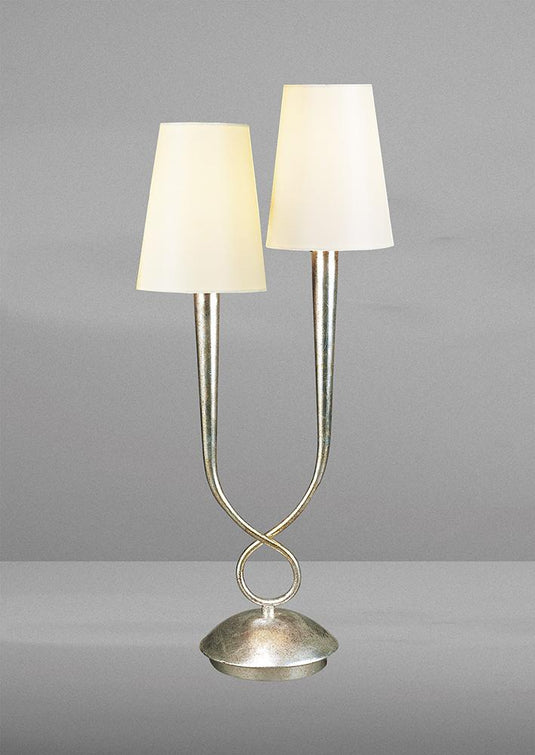 Mantra M0536/CS Paola Table Lamp 2 Light E14, Silver Painted With Cream Shades