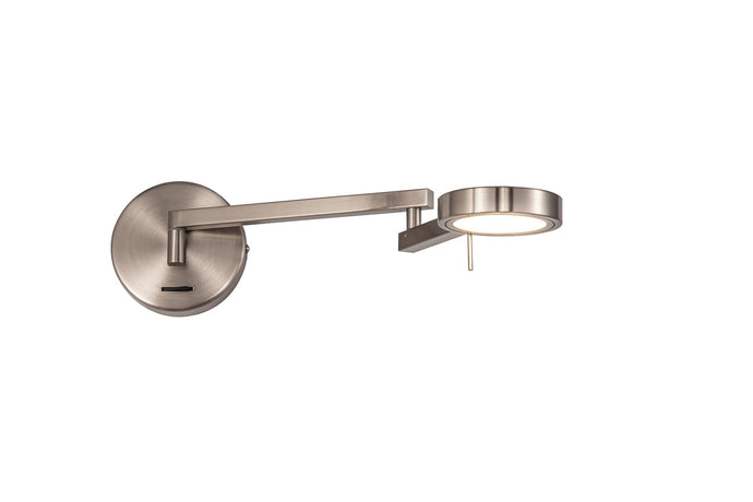 C-Lighting Park Switched Adjustable Swing Arm Wall Lamp / Reader, 1 x 8W LED, 3000K, Satin Nickel, 3yrs Warranty - 29234