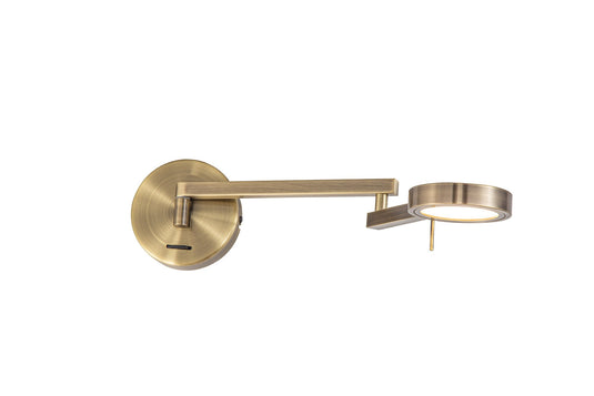 C-Lighting Park Switched Adjustable Swing Arm Wall Lamp / Reader, 1 x 8W LED, 3000K, Antique Brass, 3yrs Warranty - 29235