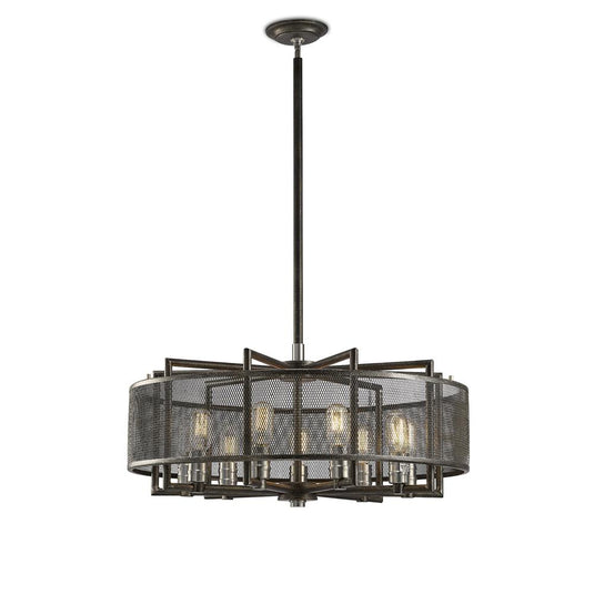Diyas IL31693 Parker Pendant 9 Light E27 Weathered Zinc/Brushed Nickel - 38465