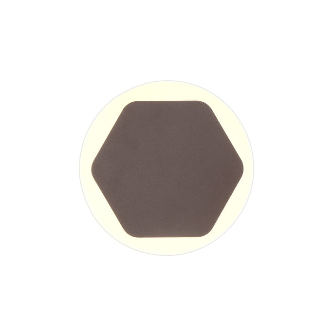 C-Lighting Pastor Magnetic Base Wall Lamp, 12W LED 3000K 498lm, 15cm Horizontal Hexagonal 19cm Round Centre, Coffee/Acrylic Frosted Diffuser - 29831