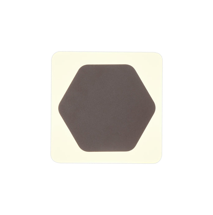C-Lighting Pastor Magnetic Base Wall Lamp, 12W LED 3000K 498lm, 15cm Horizontal Hexagonal 19cm Square Centre, Coffee/Acrylic Frosted Diffuser - 29840