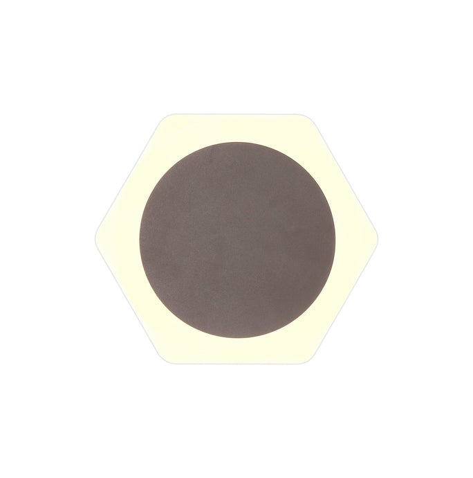 C-Lighting Pastor Magnetic Base Wall Lamp, 12W LED 3000K 498lm, 15cm Round 19cm Horizontal Hexagonal Centre, Coffee/Acrylic Frosted Diffuser - 29845