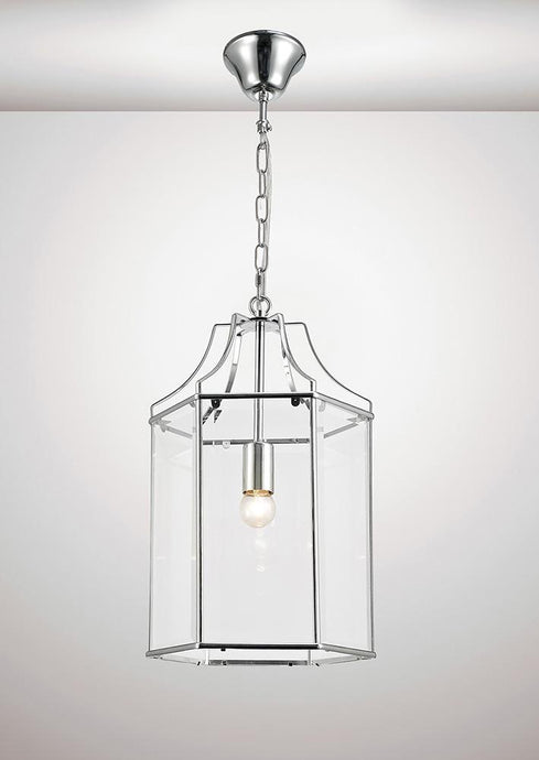 Deco D0094 Payton Single Hexagonal Pendant 1 Light E27 Polished Chrome/Clear Glass