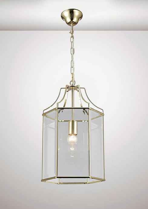 Deco D0095 Payton Single Hexagonal Pendant 1 Light E27 French Gold/Clear Glass