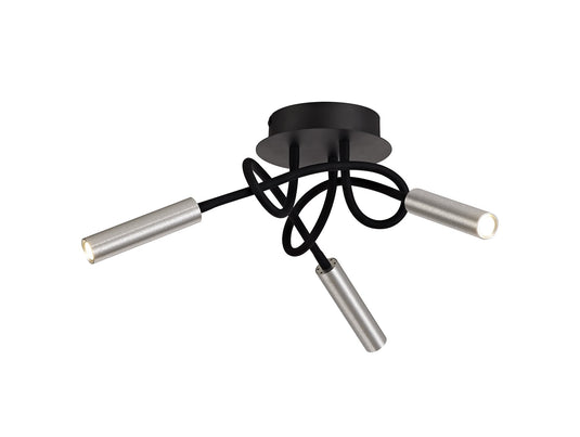 C-Lighting Peckham Ceiling, 3 Light Adjustable Arms, 3 x 5W LED Dimmable, 3000K, 930lm, Black/Aluminium, 3yrs Warranty - 29039
