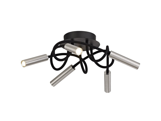 C-Lighting Peckham Ceiling, 5 Light Adjustable Arms, 5 x 5W LED Dimmable, 3000K, 1550lm, Black/Aluminium, 3yrs Warranty - 29040