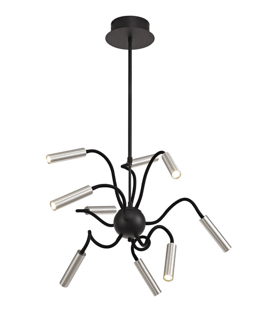 C-Lighting Peckham Sputnik Pendant, 9 Light Adjustable Arms, 9 x 4W LED Dimmable, 3000K, 2250lm, Black/Aluminium, 3yrs Warranty - 29041