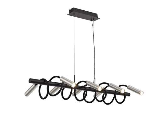 C-Lighting Peckham Linear Pendant, 8 Light Adjustable Arms, 8 x 4W LED Dimmable, 3000K, 2000lm, Black/Aluminium, 3yrs Warranty - 29042