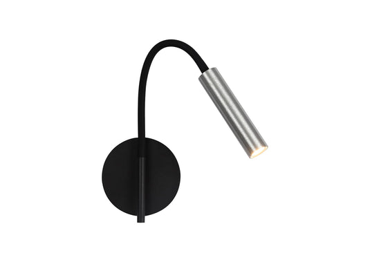 C-Lighting Peckham Wall Lamp, 1 Light Adjustable Switched, 1 x 5W LED, 3000K, 311lm, Black/Aluminium, 3yrs Warranty - 29043