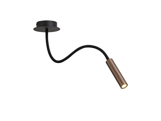 C-Lighting Peckham Ceiling, 1 Light Adjustable Arm, 1 x 5W LED, 3000K, 310lm, Black/Satin Copper, 3yrs Warranty - 29398