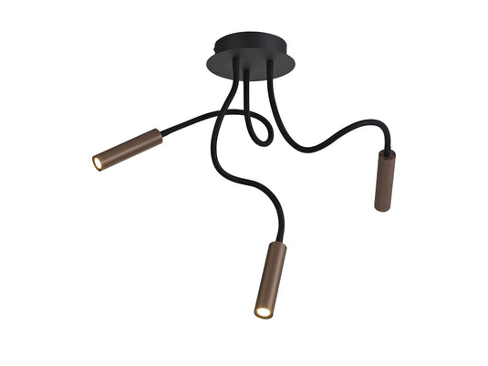 C-Lighting Peckham Ceiling, 3 Light Adjustable Arms, 3 x 5W LED Dimmable, 3000K, 930lm, Black/Satin Copper, 3yrs Warranty - 29399