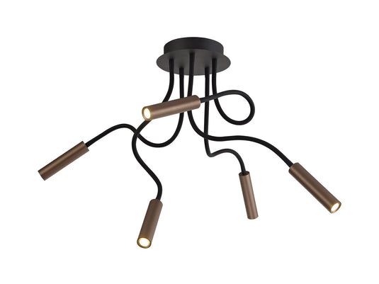 C-Lighting Peckham Ceiling, 5 Light Adjustable Arms, 5 x 5W LED Dimmable, 3000K, 1550lm, Black/Satin Copper, 3yrs Warranty - 29400
