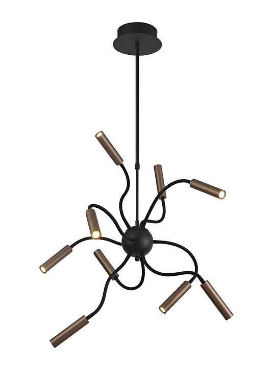C-Lighting Peckham Sputnik Pendant, 9 Light Adjustable Arms, 9 x 4W LED Dimmable, 3000K, 2250lm, Black/Satin Copper, 3yrs Warranty - 29401