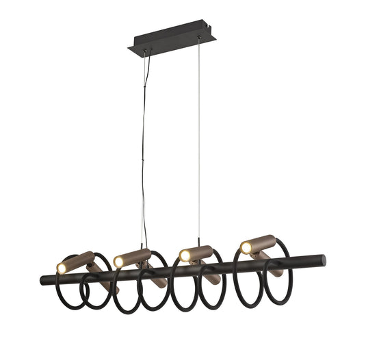 C-Lighting Peckham Linear Pendant, 8 Light Adjustable Arms, 8 x 4W LED Dimmable, 3000K, 2000lm, Black/Satin Copper, 3yrs Warranty - 29402