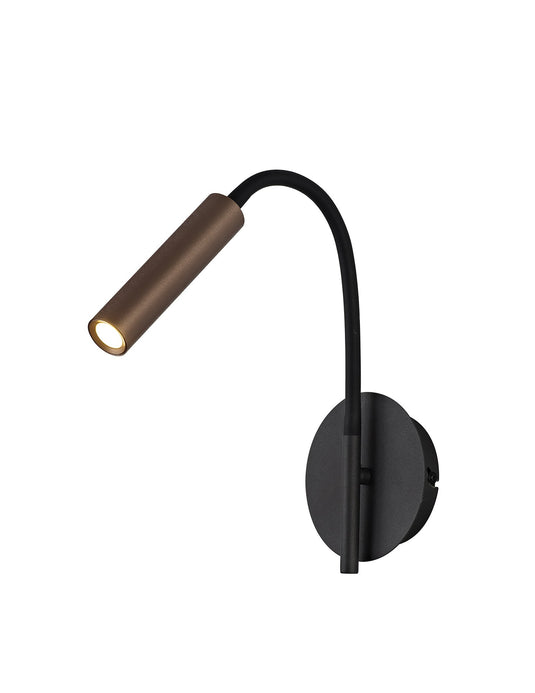 C-Lighting Peckham Wall Lamp, 1 Light Adjustable Switched, 1 x 5W LED, 3000K, 311lm, Black/Satin Copper, 3yrs Warranty - 29403
