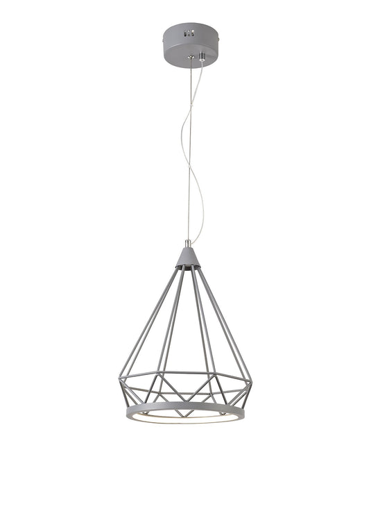 C-Lighting Penne Small Diamond Pendant, 1 x 8W LED, 3700K, Matt Grey, 3yrs Warranty - 29375