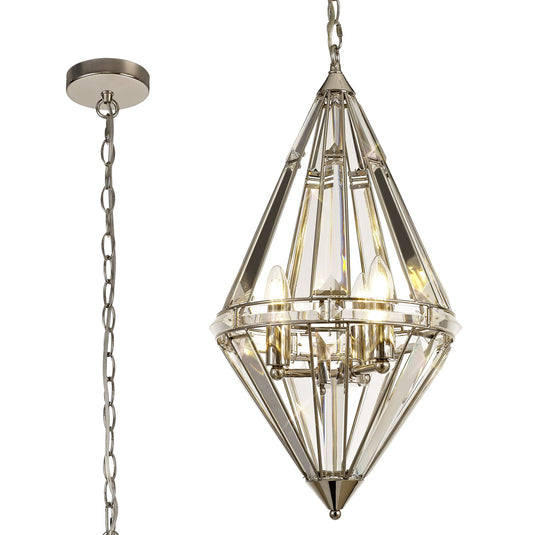 C-Lighting Persei Diamond Pendant, 3 Light E27, Polished Nickel - 29374